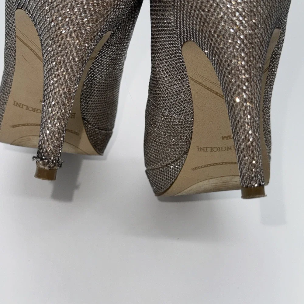 Enzo Angiolini‎ Womens 7.5 Sparkle Open Toe Heels Shoes Silver Gold Bronze